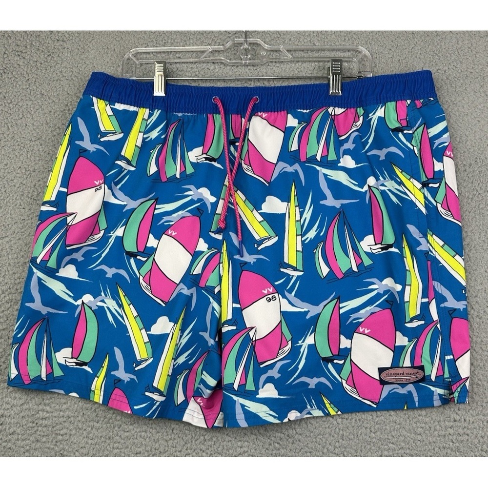Vineyard Vines Swim Trunks Mens XL Multicolor Sailboats Drawstring Lined
